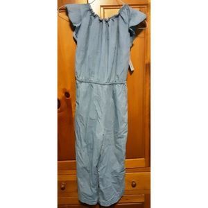 Girls Woven Short Sleeve Jumpsuit - Cat  Jack Light Blue XL 14/16